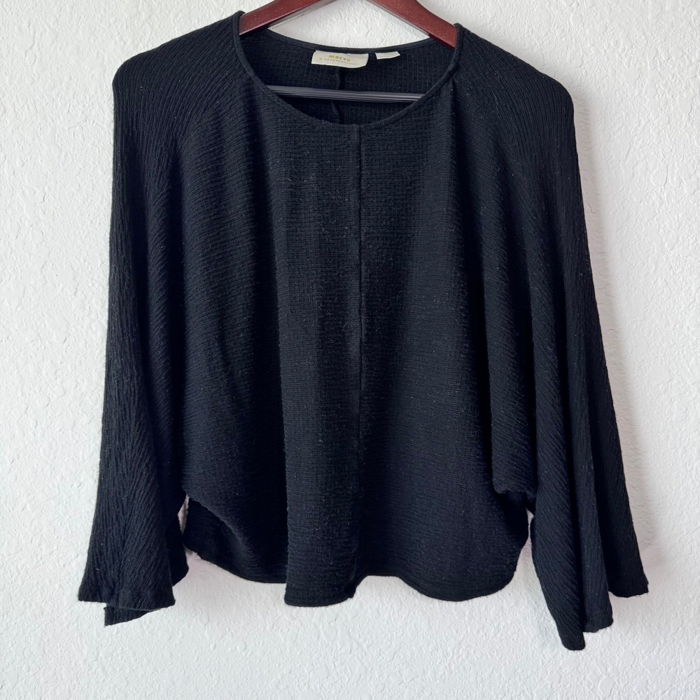 Maeve Anthropologie Womens M Black Textured Crop Batwing Sleeve Oversized Top